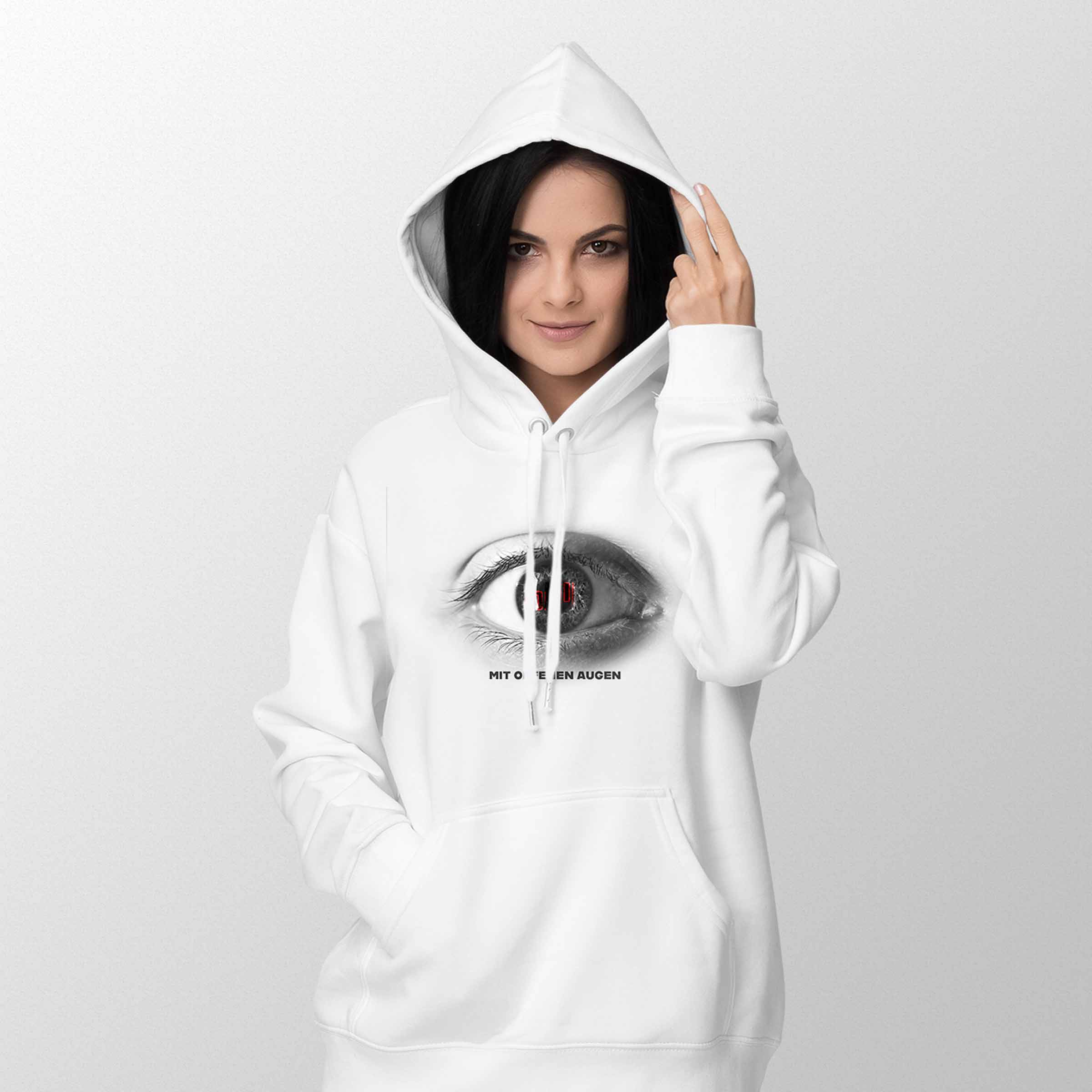 Girly Hoodie mit Frontdruck "Mit offenen Augen" Girly Hoodie mit Frontdruck "Mit offenen Augen"